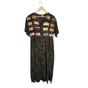 Nativewear Designs Dress Size Large Patchwork Vintage Green Round Neck Maxi
